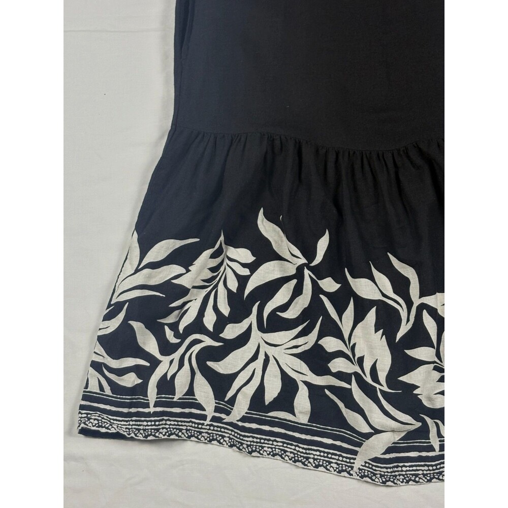 Style & Co Linen Modal Midi Dress M Black White Border Print Square Neck Boho - Picture 5 of 15